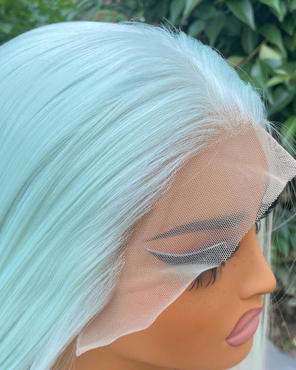 Synthetic lace frontal color wig straight---13*4---white-green color---pay 1 get 2