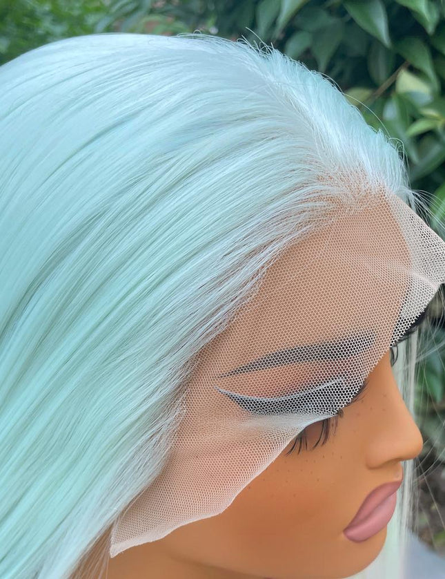 Synthetic lace frontal color wig straight---13*4---white-green color---pay 1 get 2