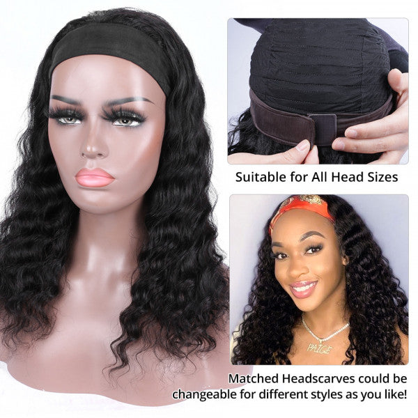 Natural color loose deep 100% Virgin Human Hair headband wig