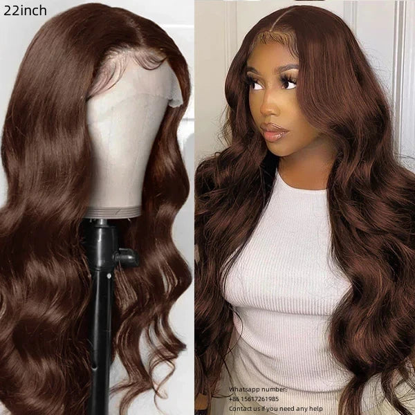 Chocolate brown body wave Lace Frontal 180% density 13x4 Virgin Human Hair Transparent LACE Wig