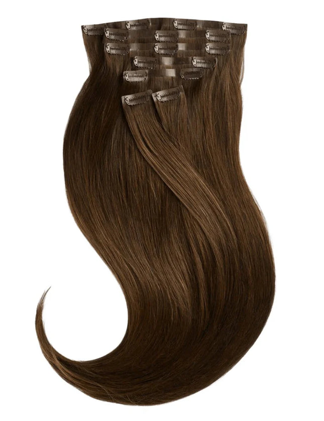 PU clip hair extensions--Dark brown Color