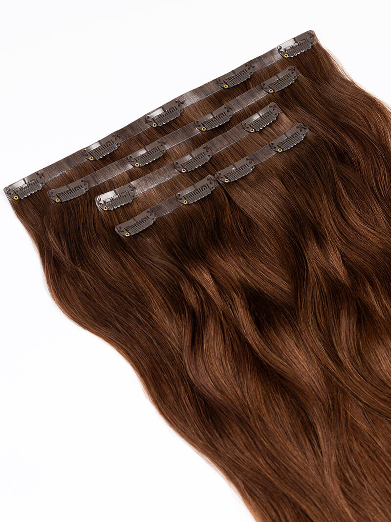 PU clip hair extensions--Medium brown color