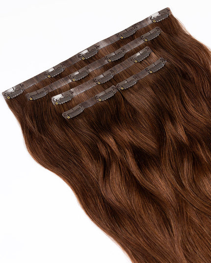 PU clip hair extensions--Medium brown color