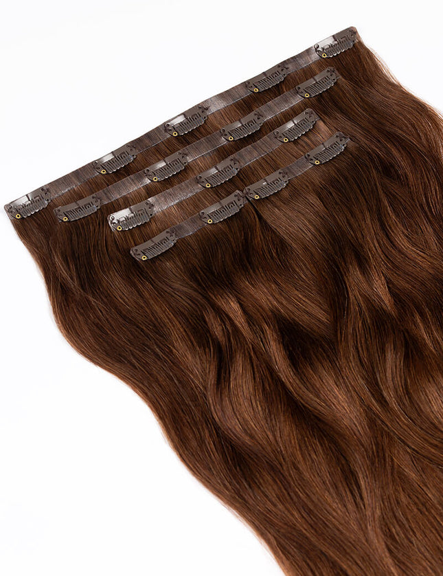 PU clip hair extensions--Medium brown color