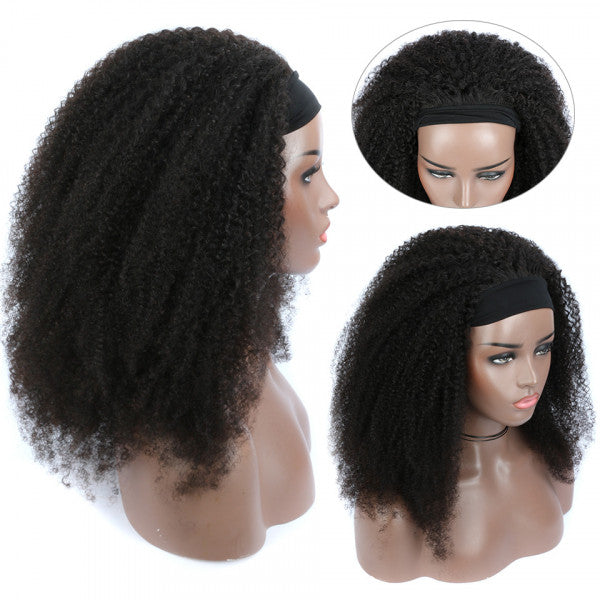 Natural color coily_curly 100% Virgin Human Hair headband wig