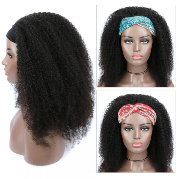 Natural color coily_curly 100% Virgin Human Hair headband wig