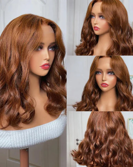 fashion wave cooper brown color, 13x4 Lace Frontal wig 100% Virgin Human Hair Wig 15A