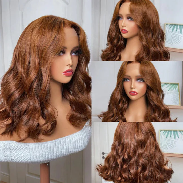 fashion wave cooper brown color, 13x4 Lace Frontal wig 100% Virgin Human Hair Wig 15A