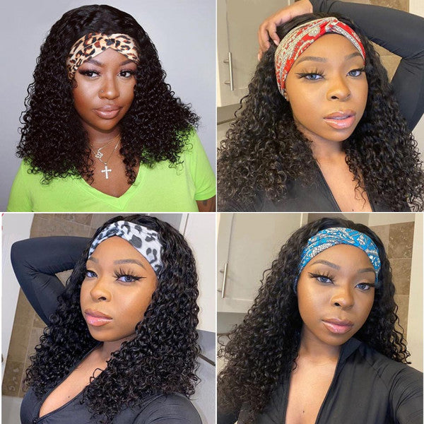 Natural color curly 100% Virgin Human Hair headband wig