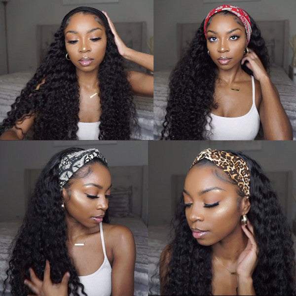 Natural color curly 100% Virgin Human Hair headband wig