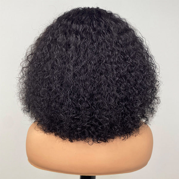 Natural color big curly full machine made wig with bang