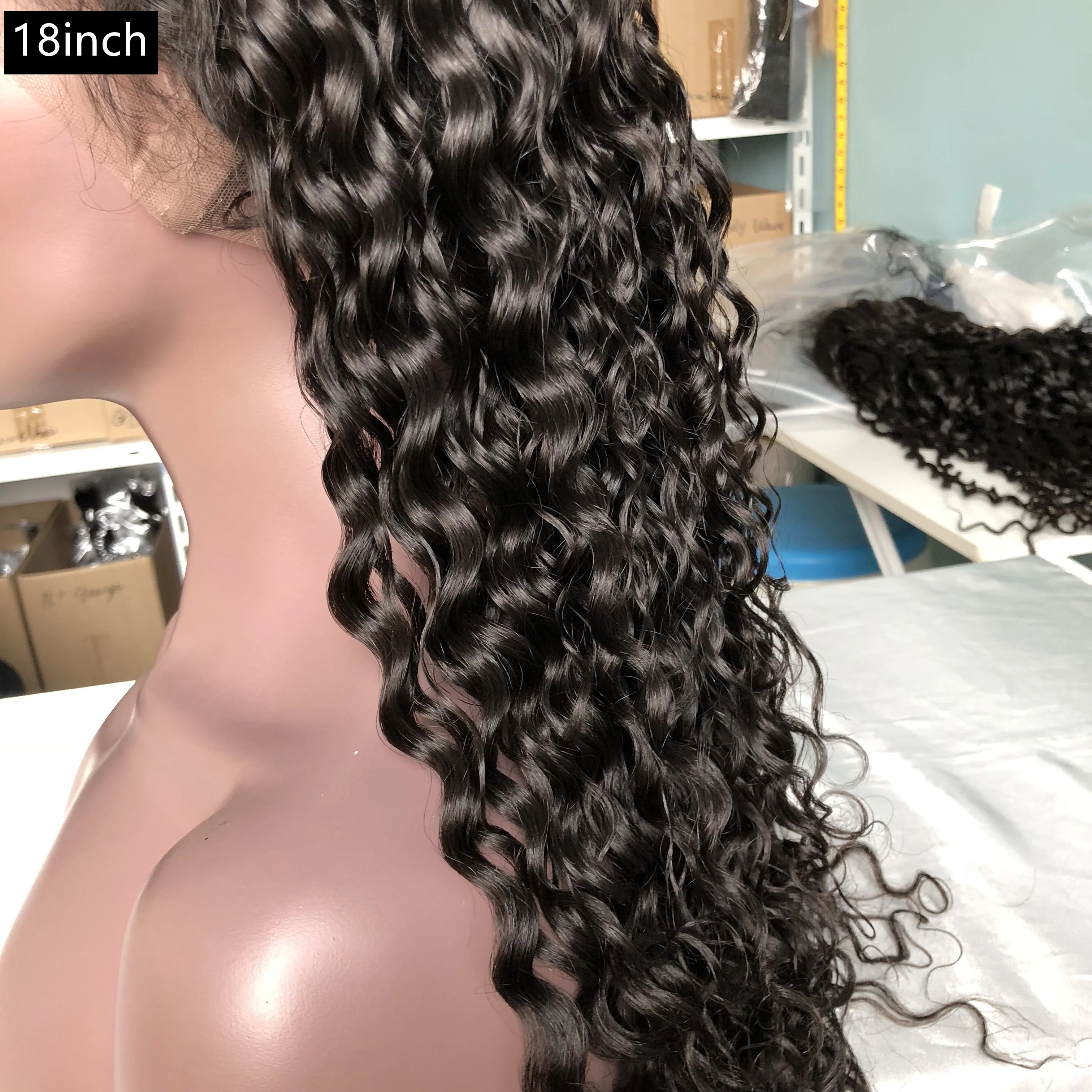 Natural black 13x4 Transparent  Lace Frontal curly 100% Virgin Human Hair LACE Wig 180% density