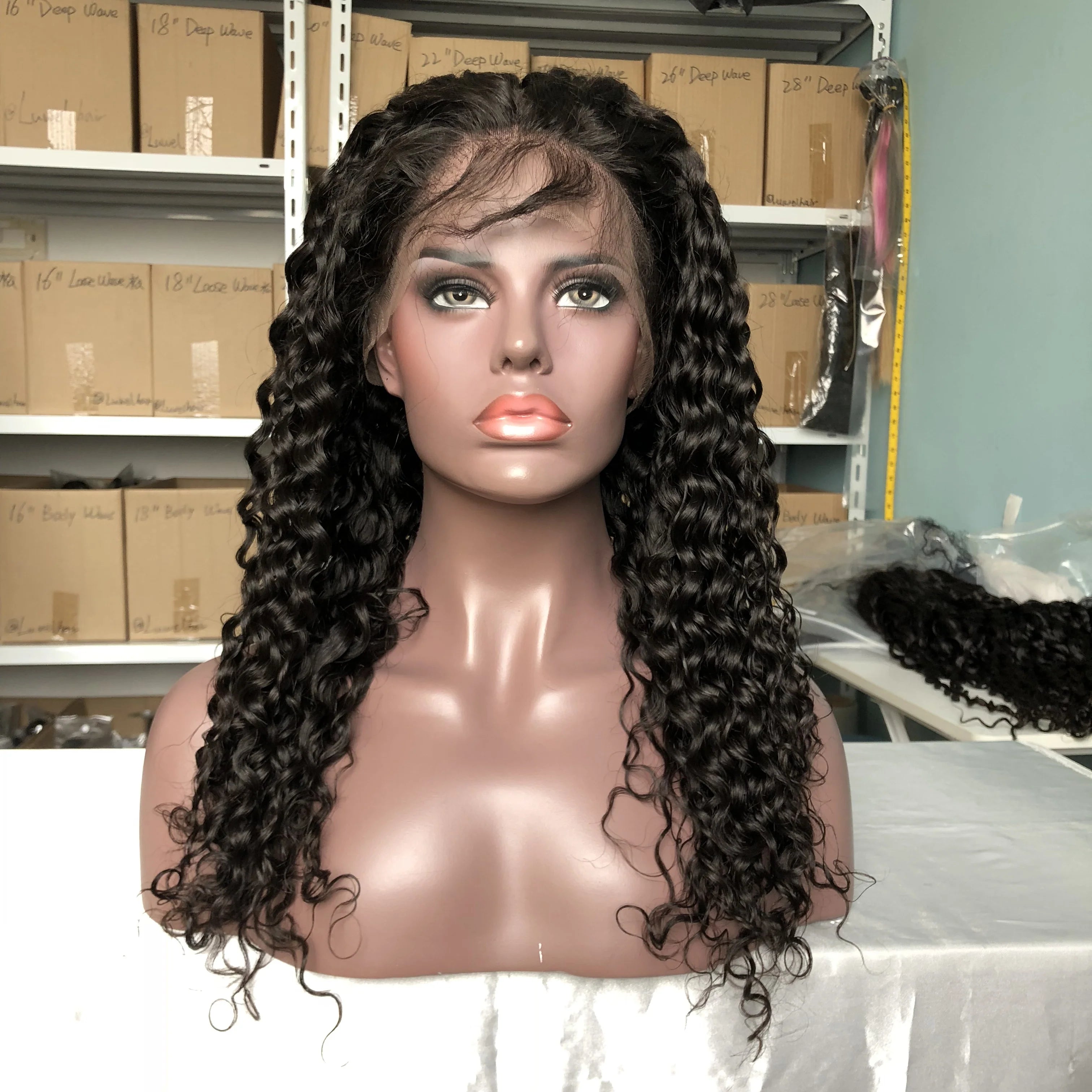 Natural black 13x4 Transparent  Lace Frontal curly 100% Virgin Human Hair LACE Wig 180% density