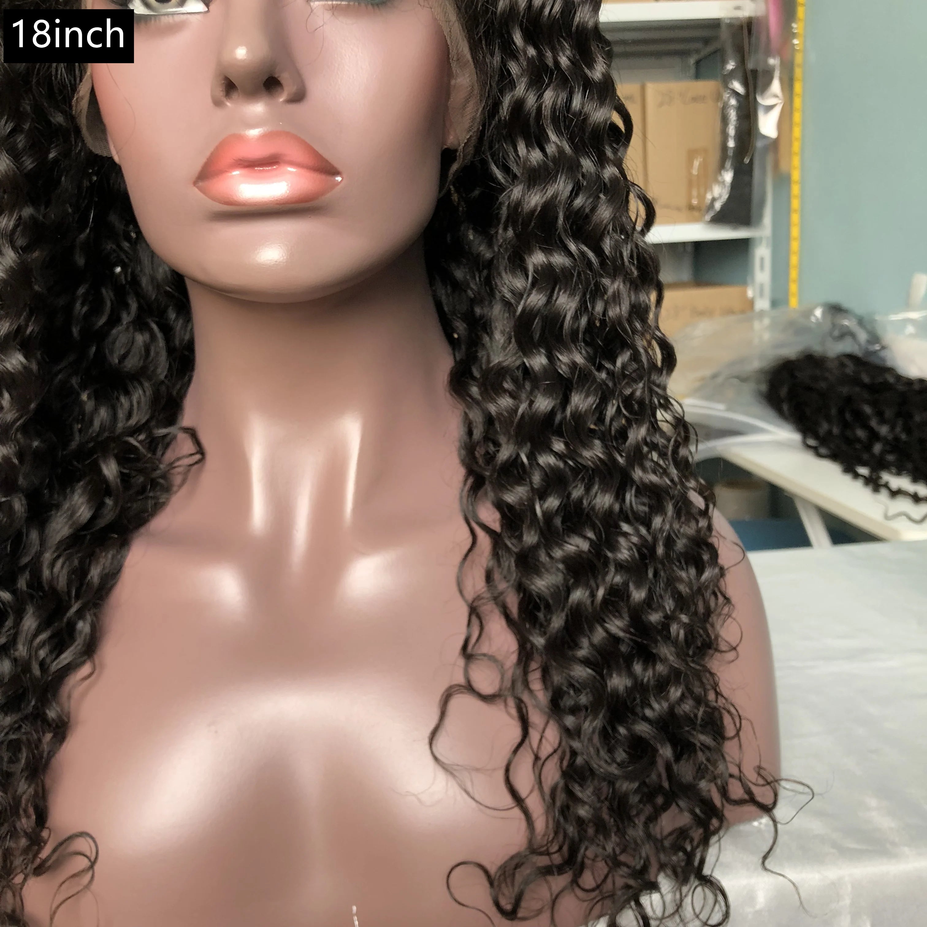 Natural black 13x4 Transparent  Lace Frontal curly 100% Virgin Human Hair LACE Wig 180% density