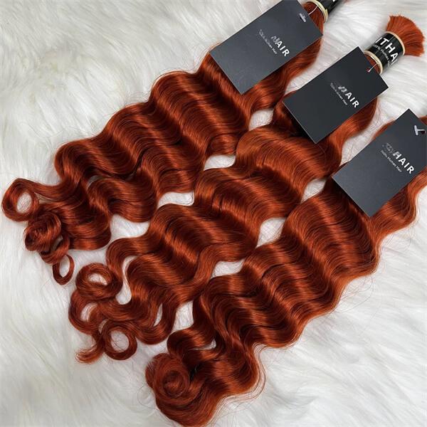 Loose deep wave dark ginger color 15A human hair bulk for braiding