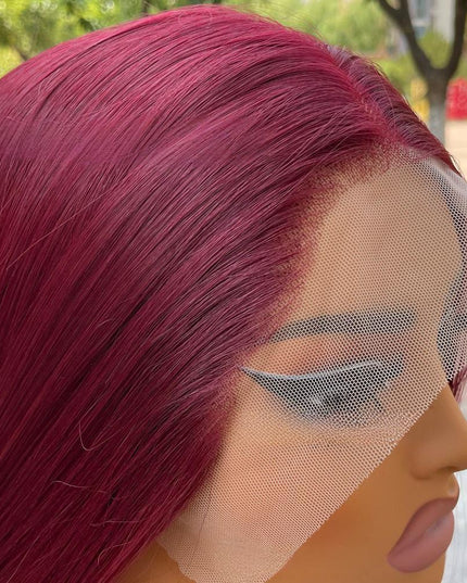 Synthetic lace frontal color wig straight---13*4---burgundy color---pay 1 get 2
