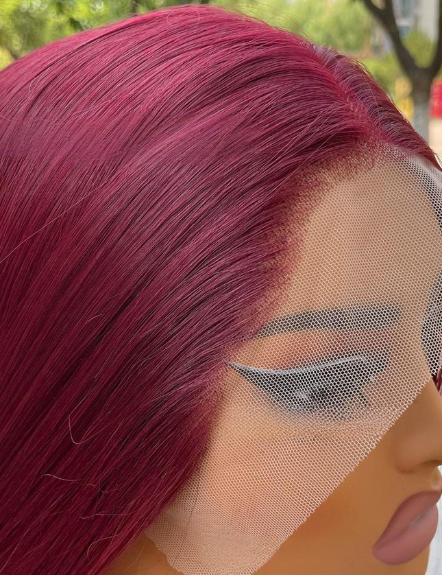 Synthetic lace frontal color wig straight---13*4---burgundy color---pay 1 get 2