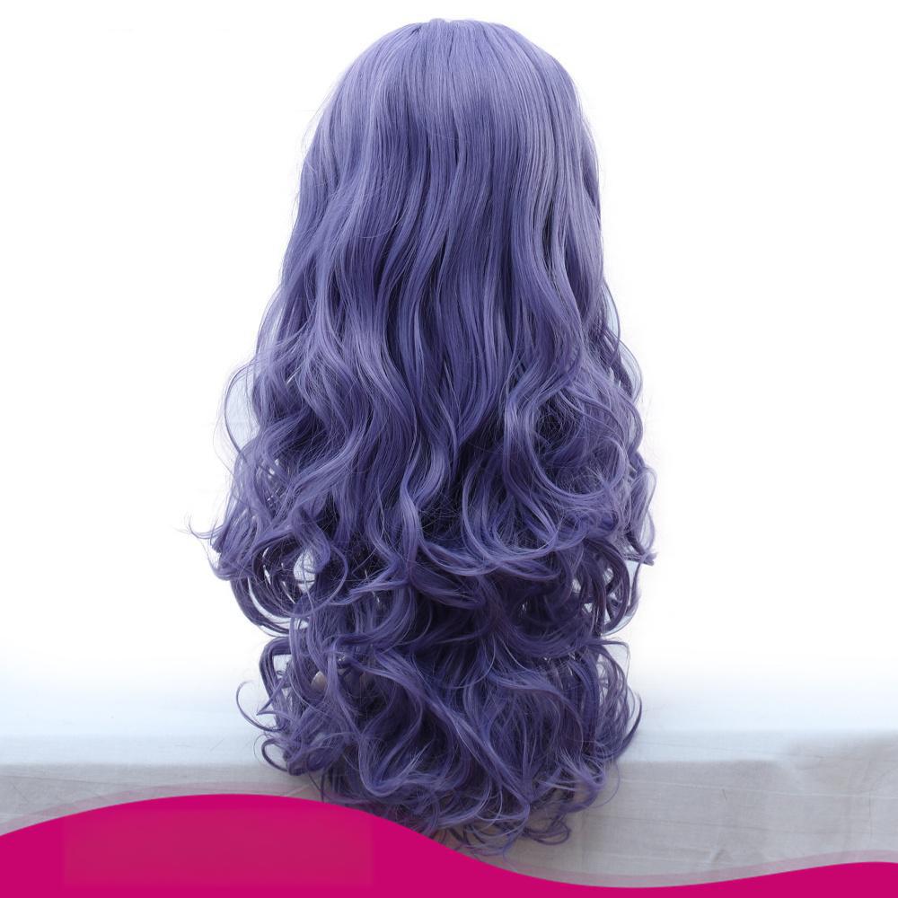 Fiber Blue purple long big wavy wig