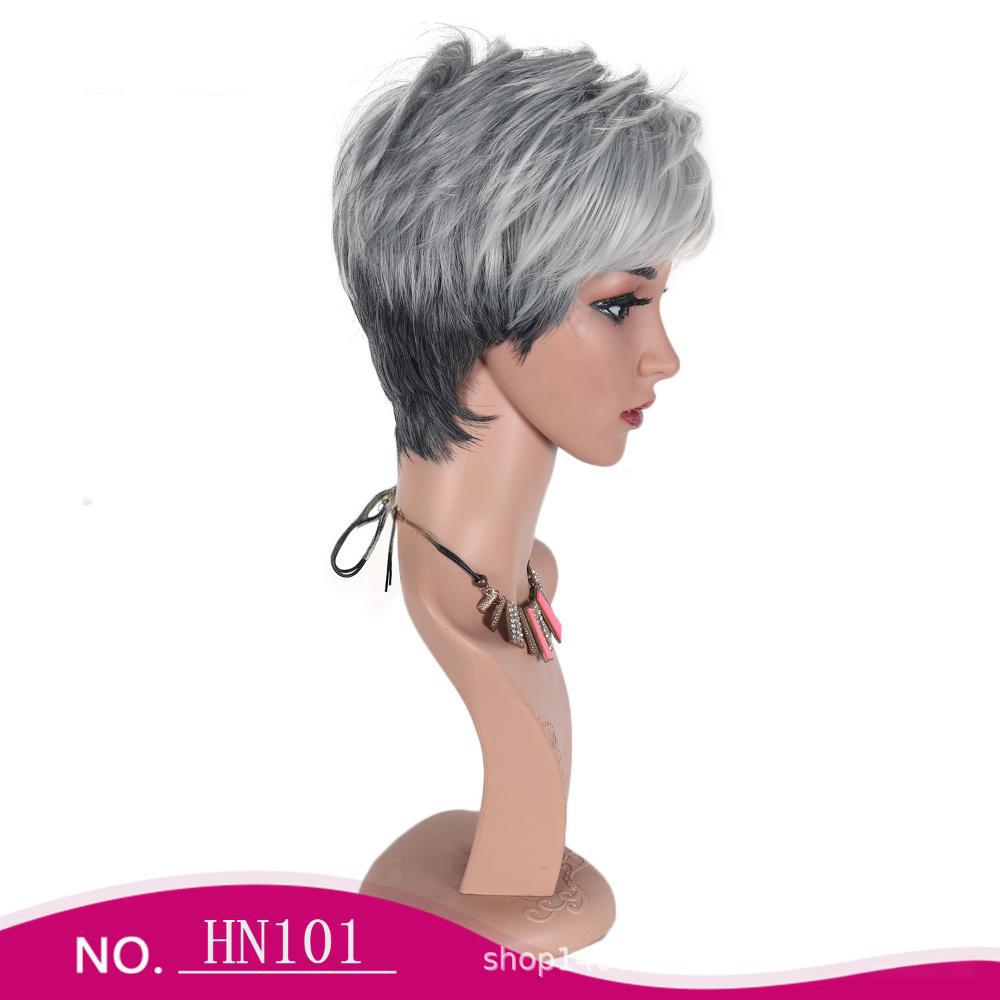Fiber short wig ombre gray color