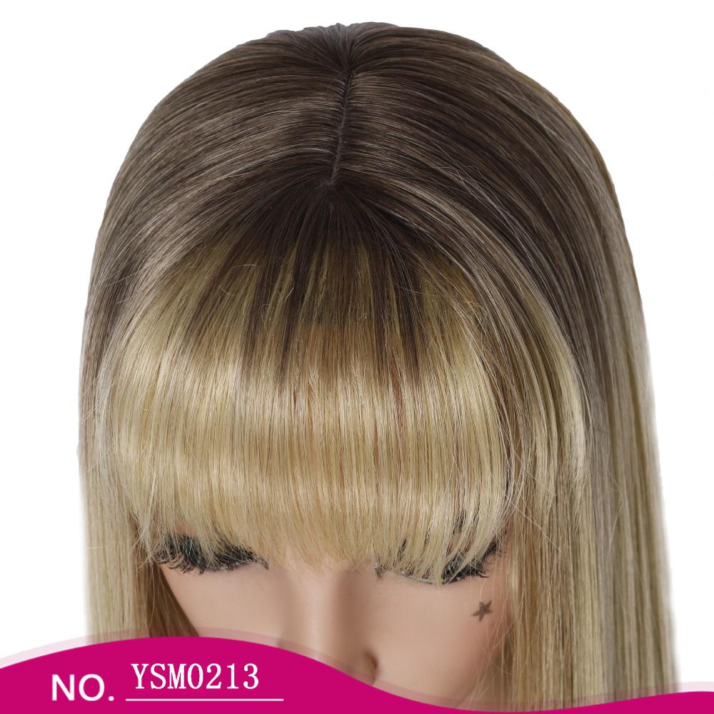 Fiber Wig with bangs gradient blonde brown rose mesh