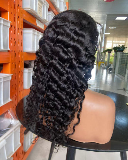 deep wave  natural black color Lace Frontal 13x4 Virgin Human Hair Wig 15A