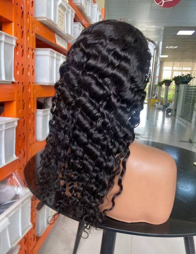 deep wave  natural black color Lace Frontal 13x4 Virgin Human Hair Wig 15A