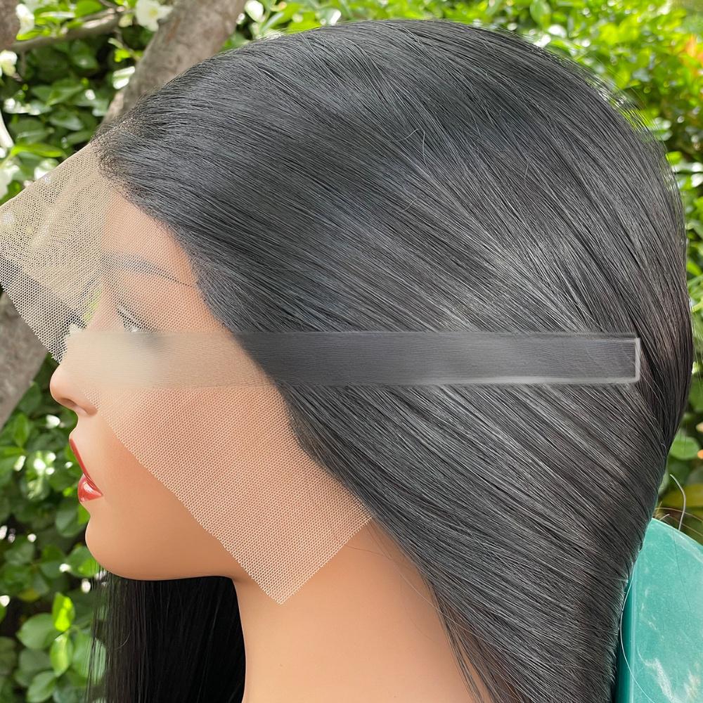 Peluca frontal de encaje de fibra de color liso --- 13*6 --- color negro natural