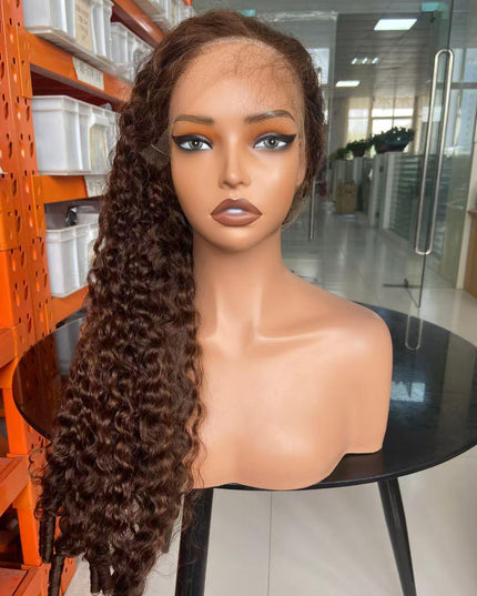 Burmese curly brown color, 13x4 Lace Frontal wig 100% Virgin Human Hair Wig 15A