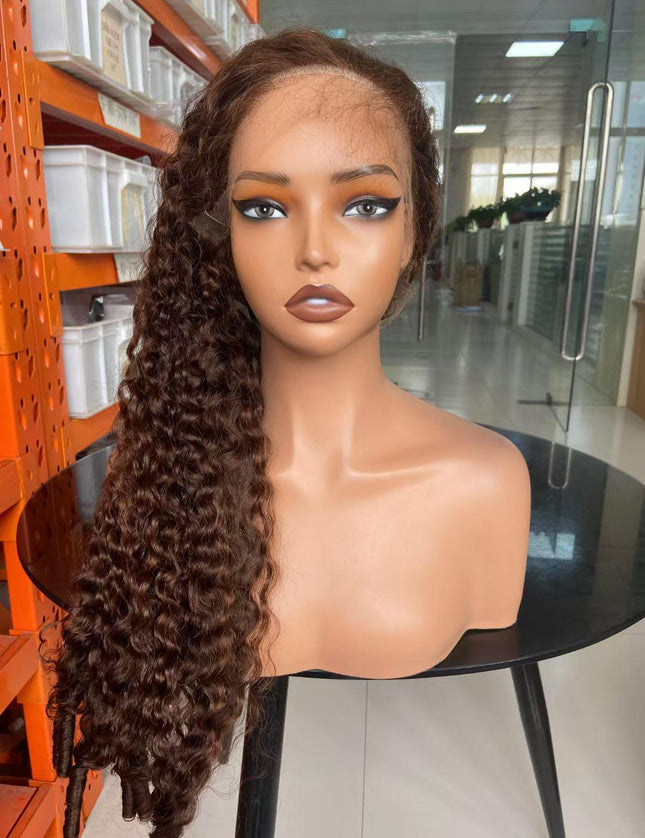 Burmese curly brown color, 13x4 Lace Frontal wig 100% Virgin Human Hair Wig 15A
