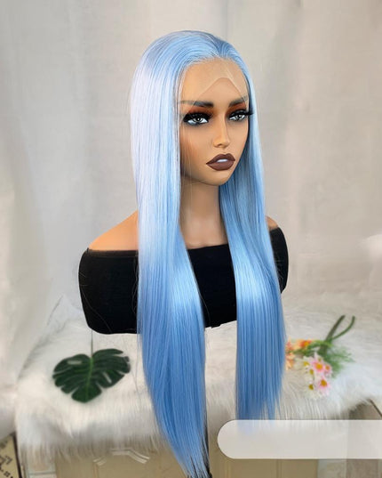 Synthetic lace frontal color wig straight---13*4---blue sky color--pay 1 get 2