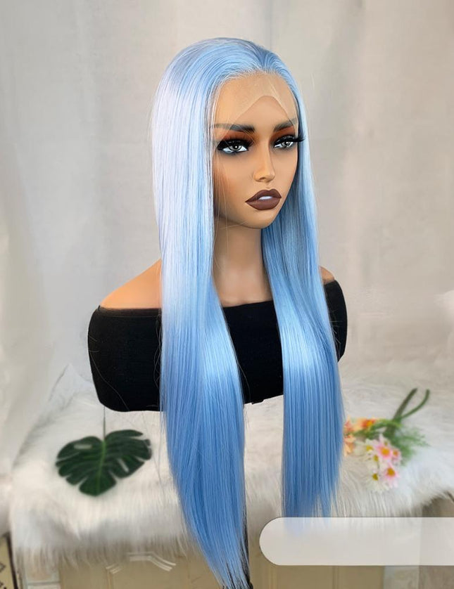 Synthetic lace frontal color wig straight---13*4---blue sky color--pay 1 get 2