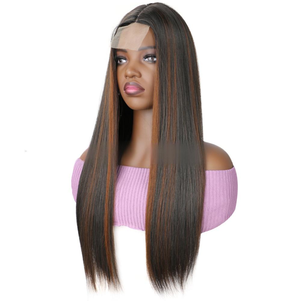 Synthetic fiber lace wig straight highlight color-3