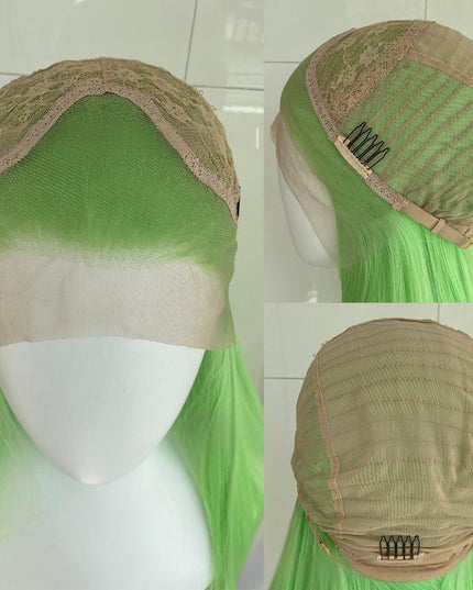 Synthetic lace frontal color wig straight---13*4---light green color--pay 1 get 2