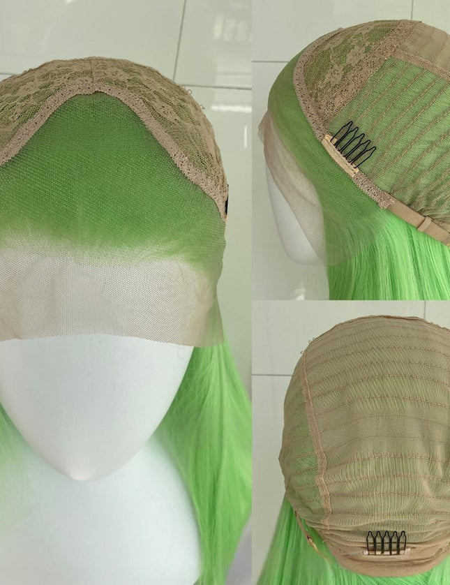 Synthetic lace frontal color wig straight---13*4---light green color--pay 1 get 2