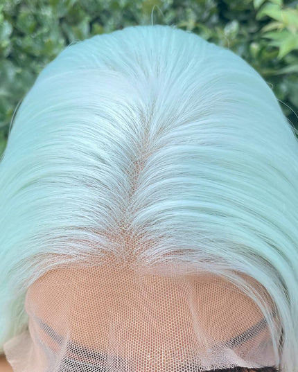 Synthetic lace frontal color wig straight---13*4---white-green color---pay 1 get 2