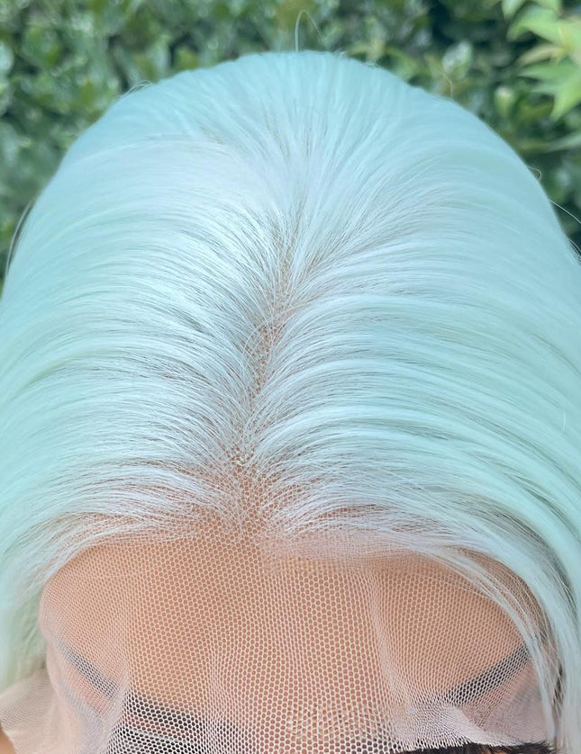 Synthetic lace frontal color wig straight---13*4---white-green color---pay 1 get 2