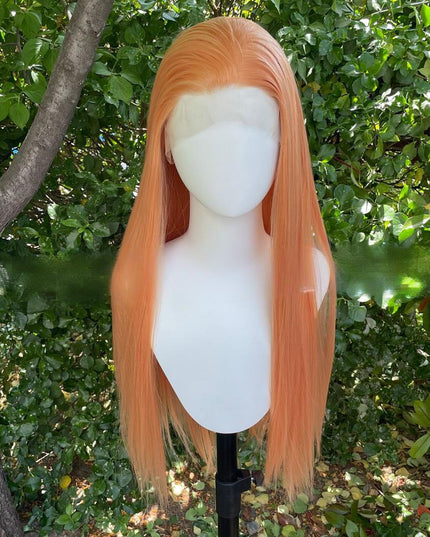 Synthetic lace frontal color wig straight---13*4---peachy pink color---pay 1 get 2