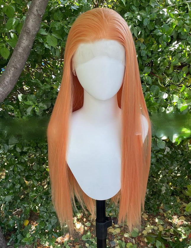 Synthetic lace frontal color wig straight---13*4---peachy pink color---pay 1 get 2