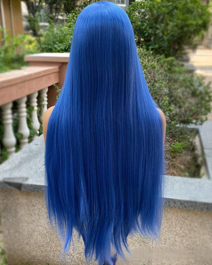 Synthetic lace frontal color wig straight---13*4---Deep sea blue color---pay 1 get 2