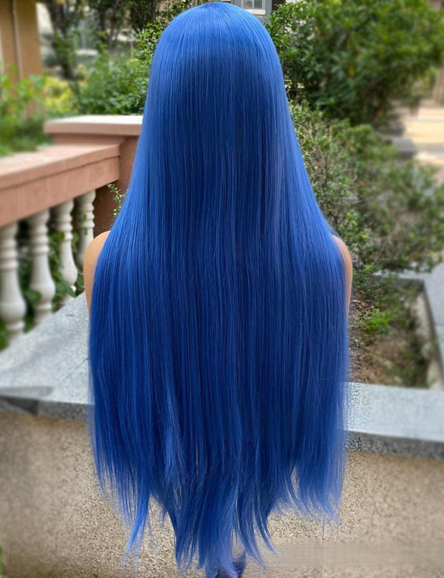 Synthetic lace frontal color wig straight---13*4---Deep sea blue color---pay 1 get 2