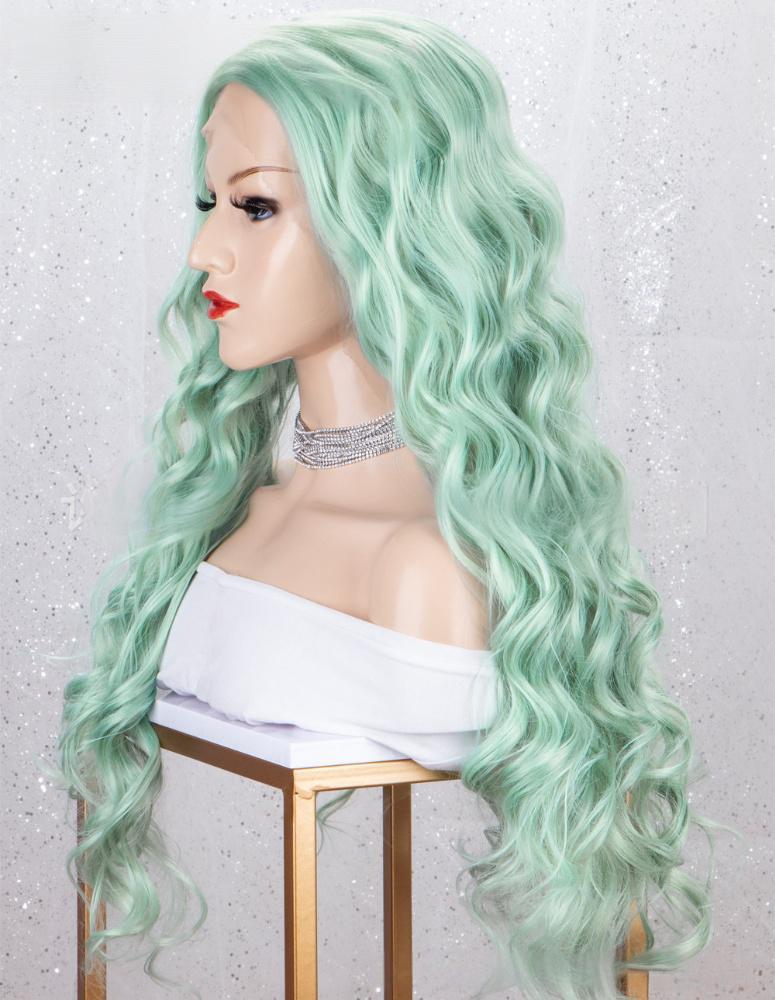 Fiber lace part color wig light green color