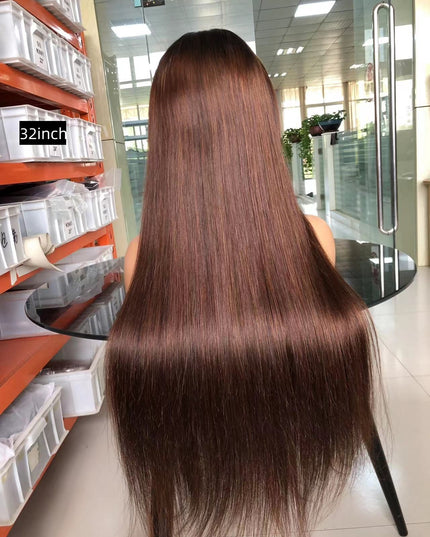 straight brown color 4x4，5x5 Lace closure 100% Virgin Human Hair Wig 15A