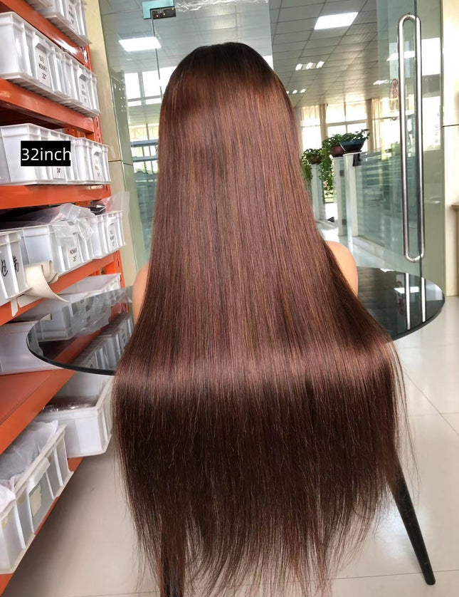 straight brown color 4x4，5x5 Lace closure 100% Virgin Human Hair Wig 15A