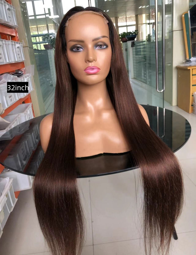 straight brown color 4x4，5x5 Lace closure 100% Virgin Human Hair Wig 15A