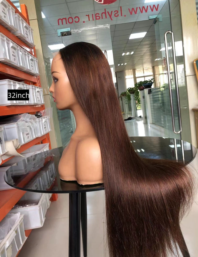 straight brown color 4x4，5x5 Lace closure 100% Virgin Human Hair Wig 15A