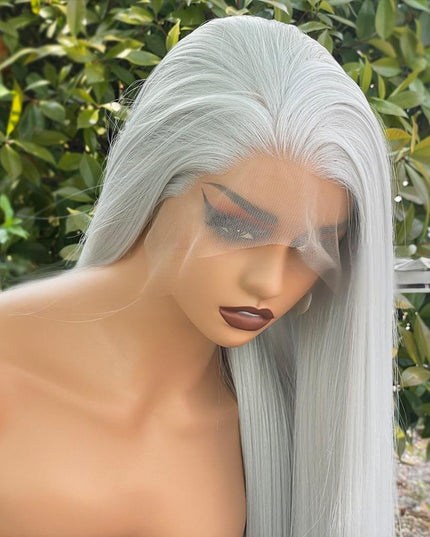 Synthetic lace frontal color wig straight---13*4---silver gray color--pay 1 get 2