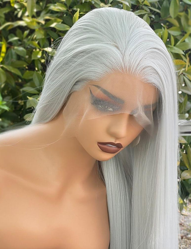 Synthetic lace frontal color wig straight---13*4---silver gray color--pay 1 get 2