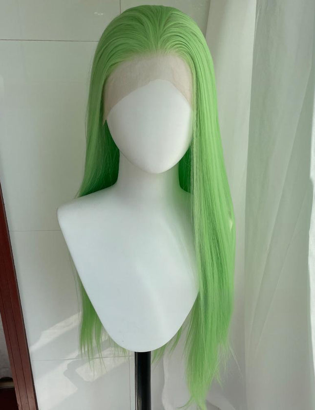 Synthetic lace frontal color wig straight---13*4---light green color--pay 1 get 2