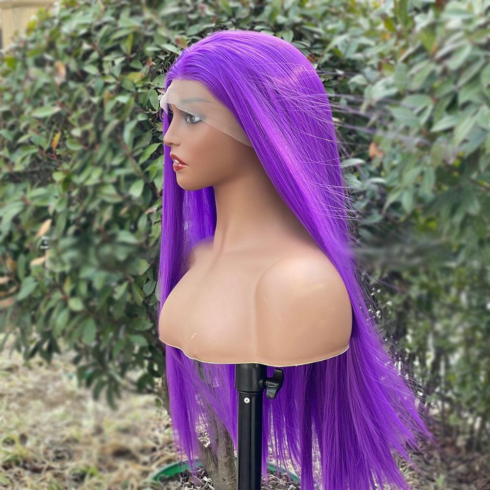 Peluca de color frontal de encaje de fibra recta---13*4---color morado claro