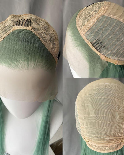 Synthetic lace frontal color wig straight---13*4---mint green color---pay 1 get 2